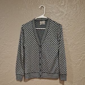 Joyce Vintage Timeless Black and White Knit Cardigan Sweater. Size M